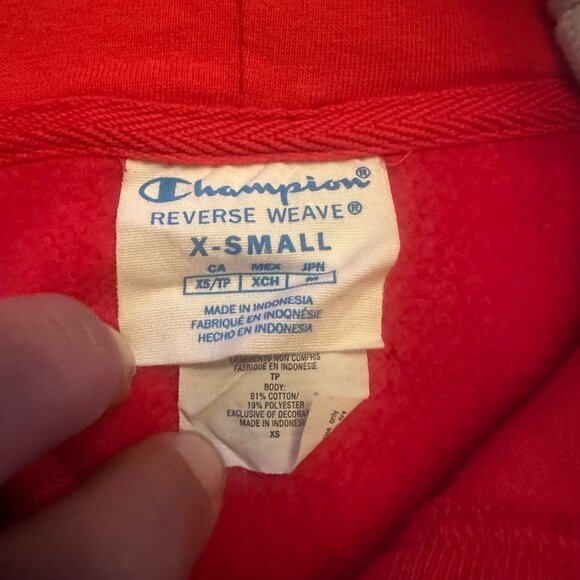 Champion Reverse Weave Colorblock Hoodie X-Small Red/Gray/Blue Cotton Blend - Picture 5 of 7